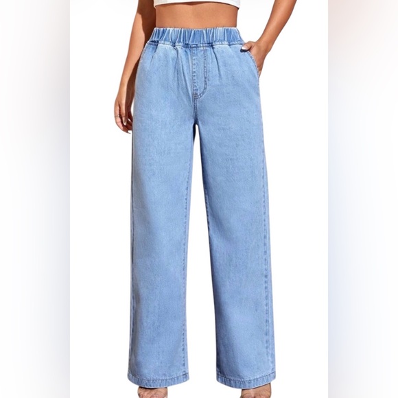 SHEIN Denim - Women’s High Waist Wide Leg Light Blue Jeans 100% Cotton Size Medium